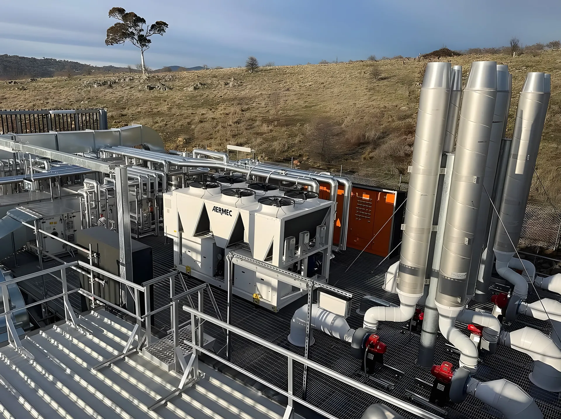 Rooftop chiller and exhaust stacks