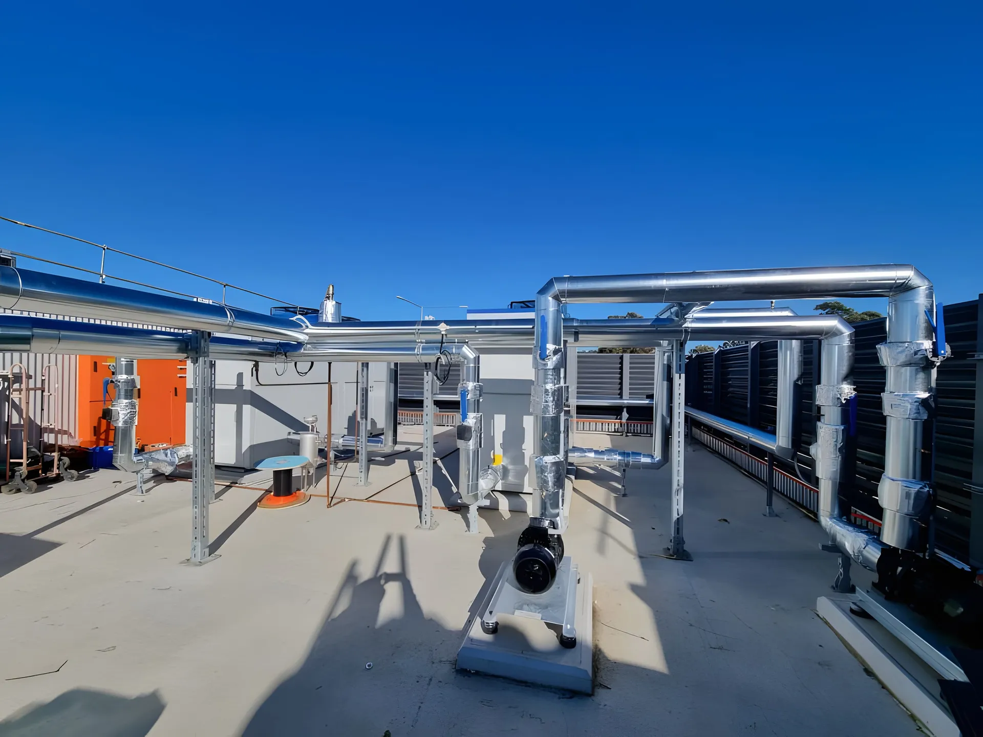 Lagged heating hot water pipework on the roof