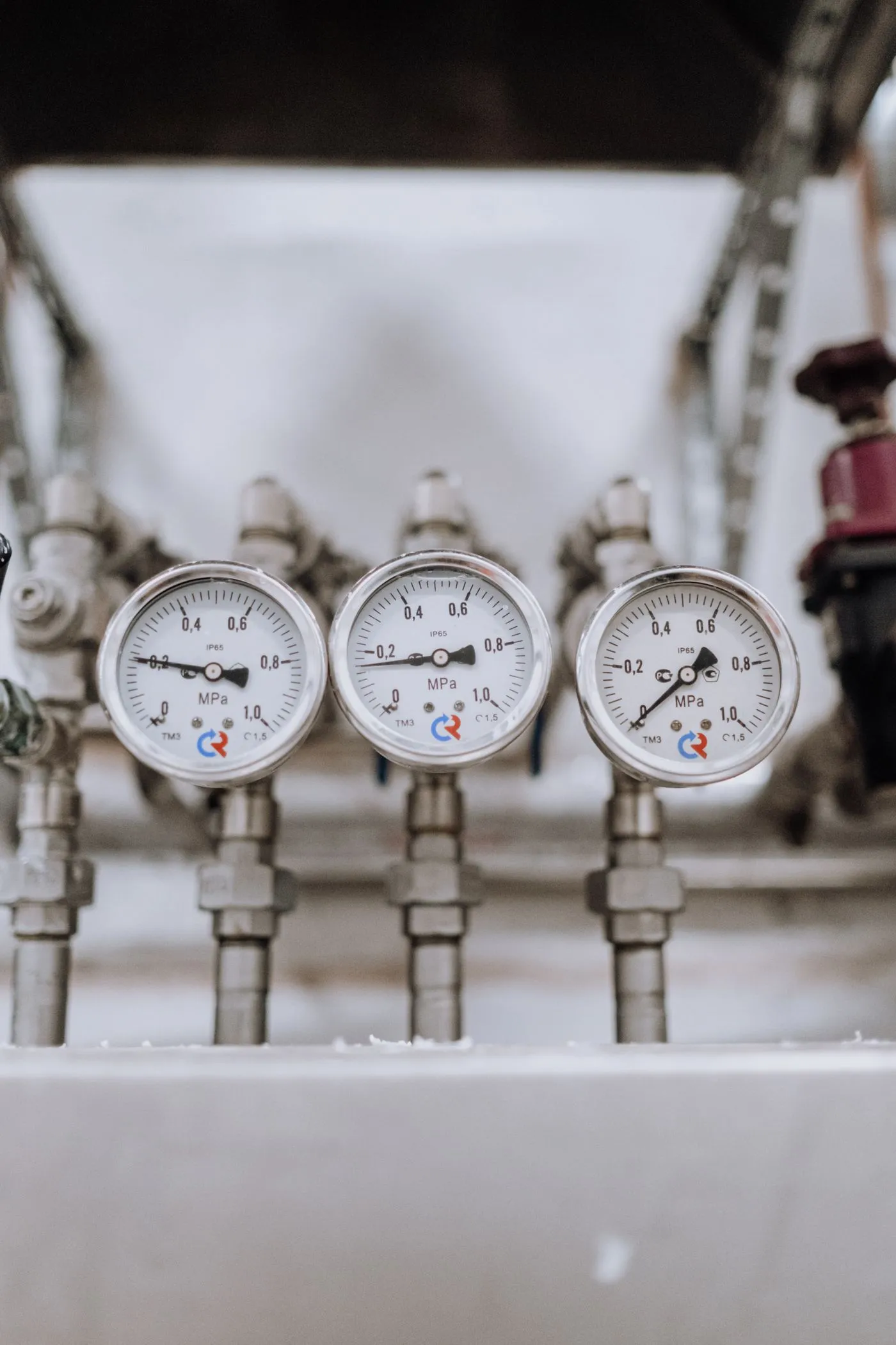 Pressure gauges on chilled water pipework