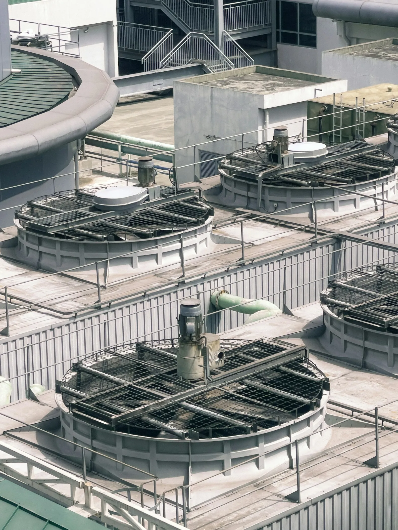Cooling towers on a commercial rooftop