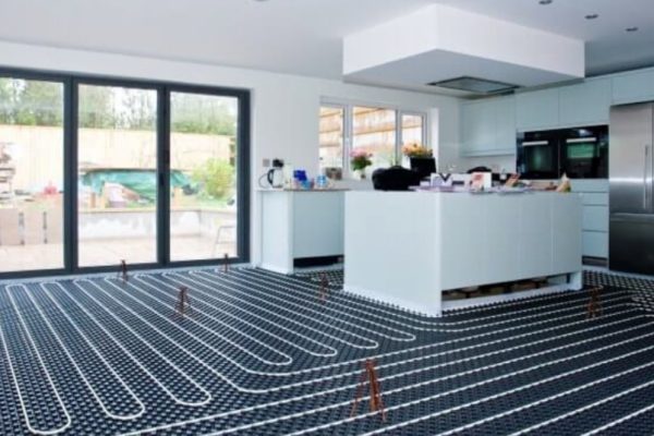 Hydronic underfloor heating installation.