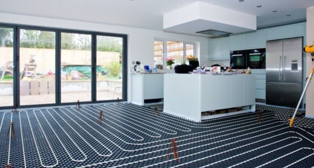 Hydronic underfloor heating installation.